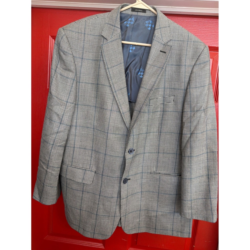 Vince Camuto Mens Grey Blue Glen Plaid Modern Fit Two Button‎ Blazer Sport Coat